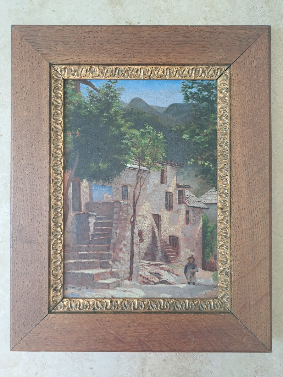 Village In Provence, Oil On Panel, Late 19th Century. -photo-2