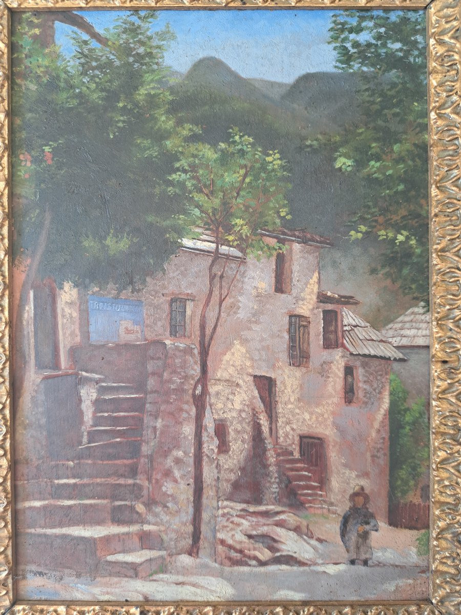 Village In Provence, Oil On Panel, Late 19th Century. -photo-4