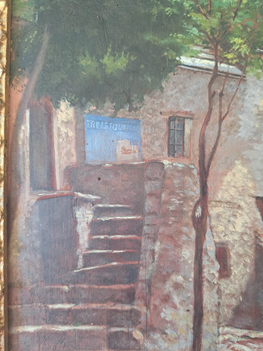 Village In Provence, Oil On Panel, Late 19th Century. -photo-2