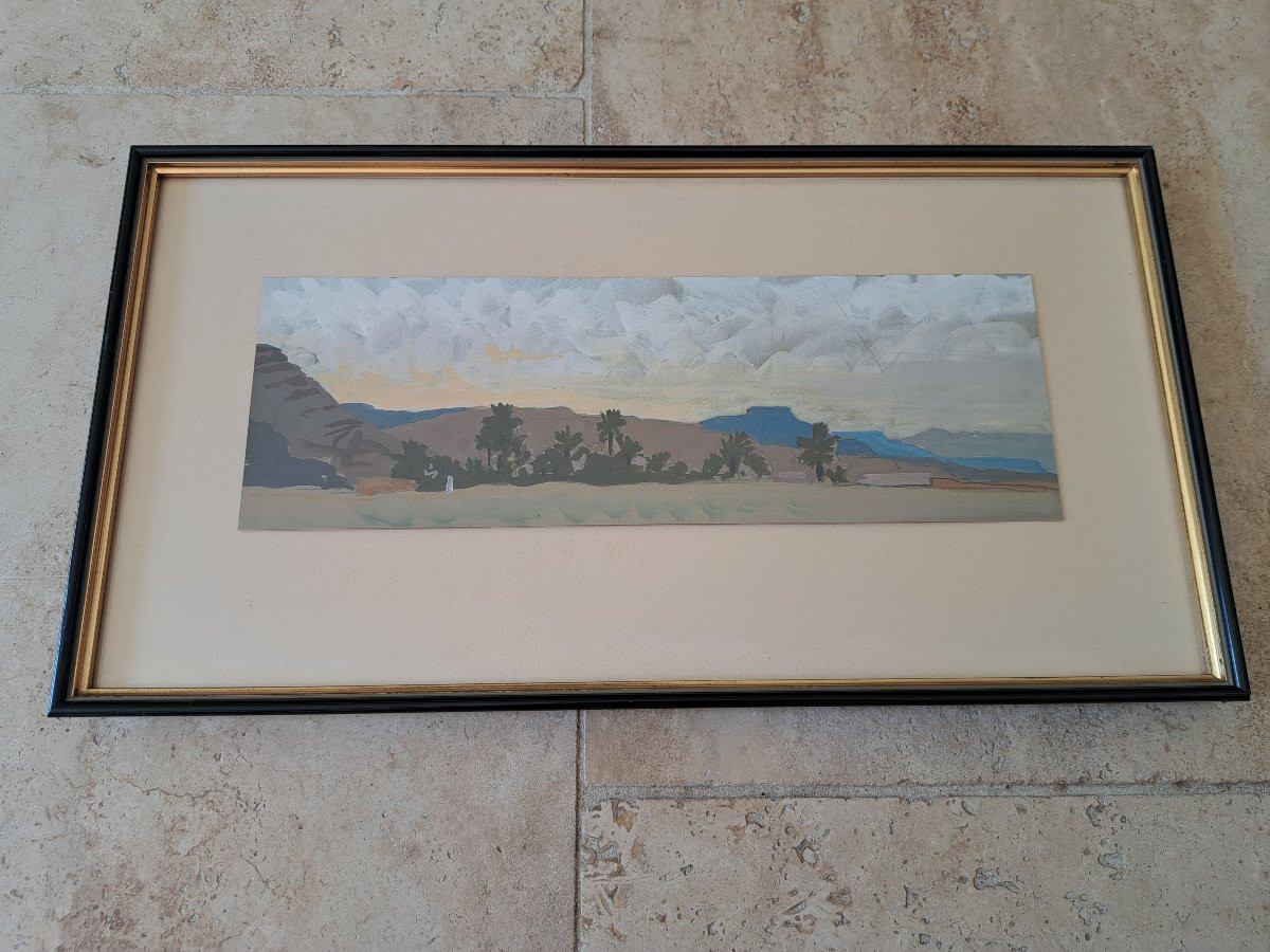 Oasis dans le désert, Gouache sur papier , XX°. -photo-2