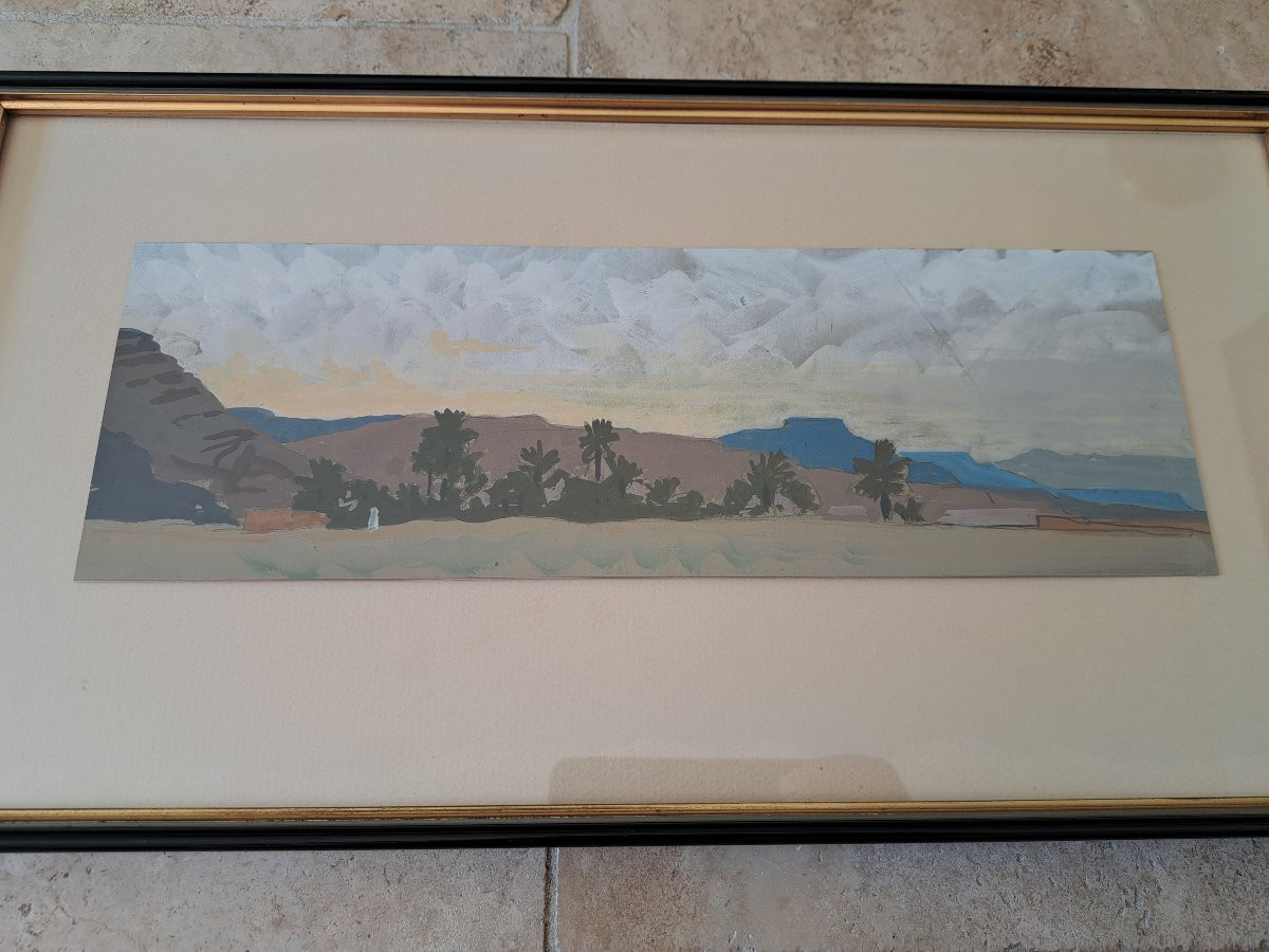Oasis dans le désert, Gouache sur papier , XX°. -photo-3