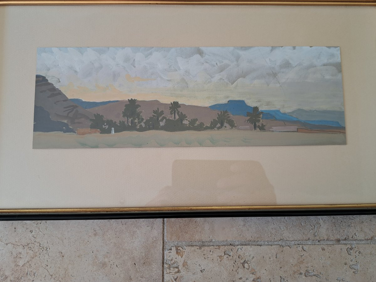 Oasis dans le désert, Gouache sur papier , XX°. -photo-4