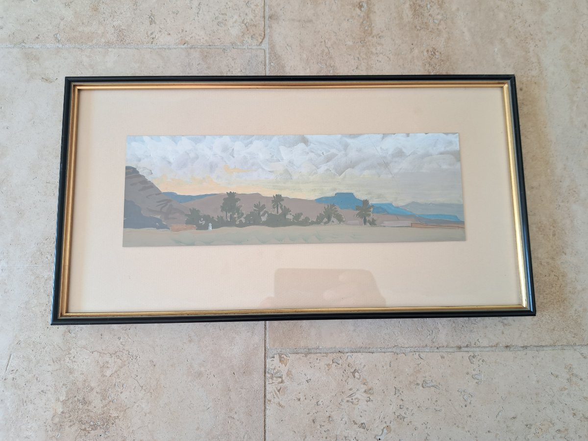 Oasis dans le désert, Gouache sur papier , XX°. -photo-2