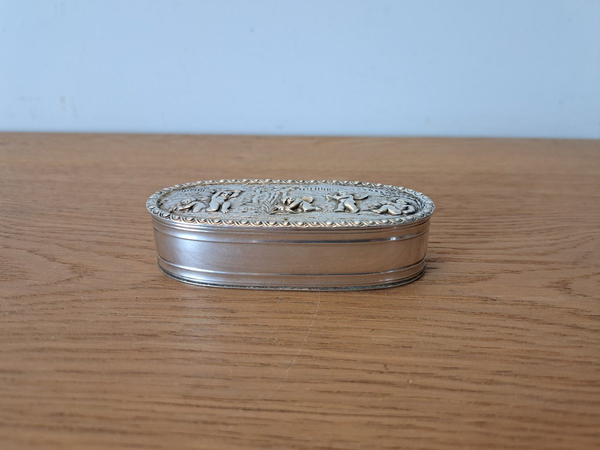 Snuffbox, Cherubs, Solid Silver, Early 20th Century. -photo-3