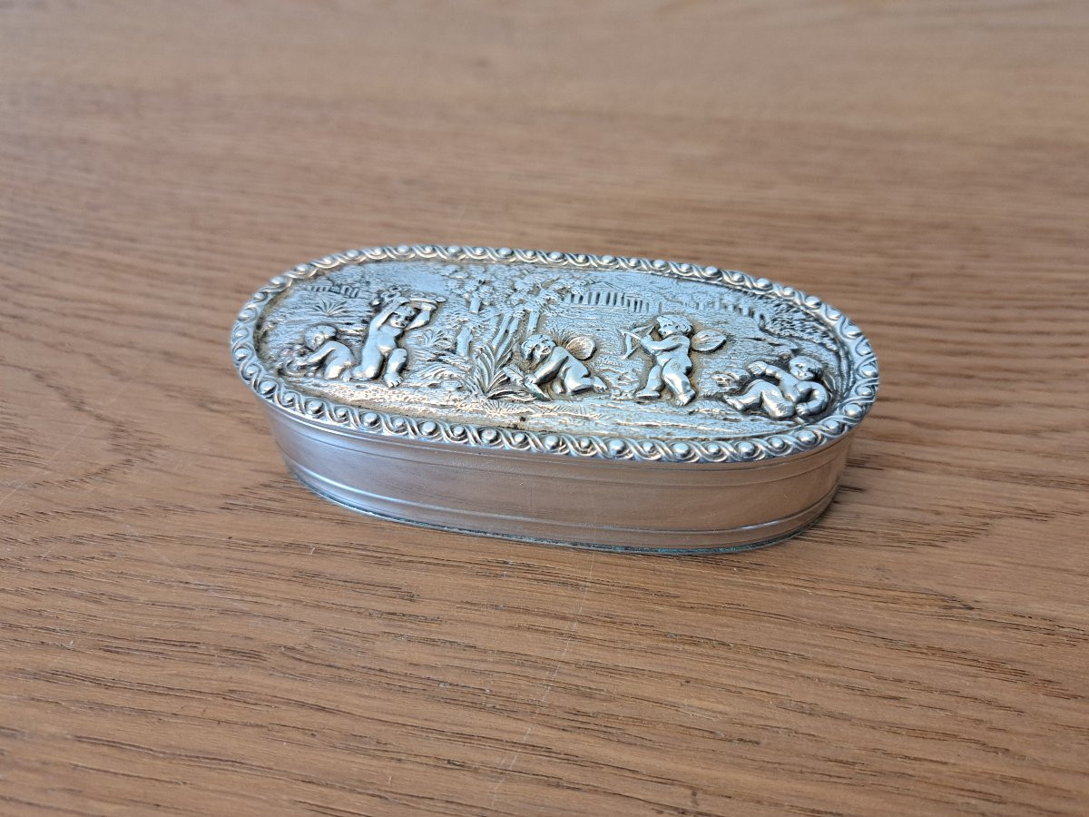 Snuffbox, Cherubs, Solid Silver, Early 20th Century. -photo-1