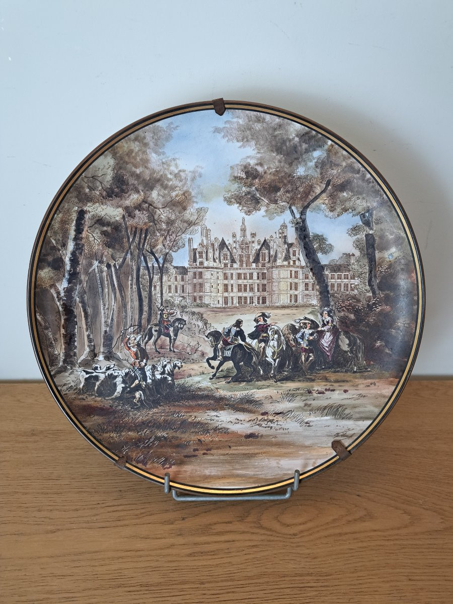 Gustave Asch, Creil And Montereau, Hunting At Chambord, Ceramics, Late 19th Century. -photo-2