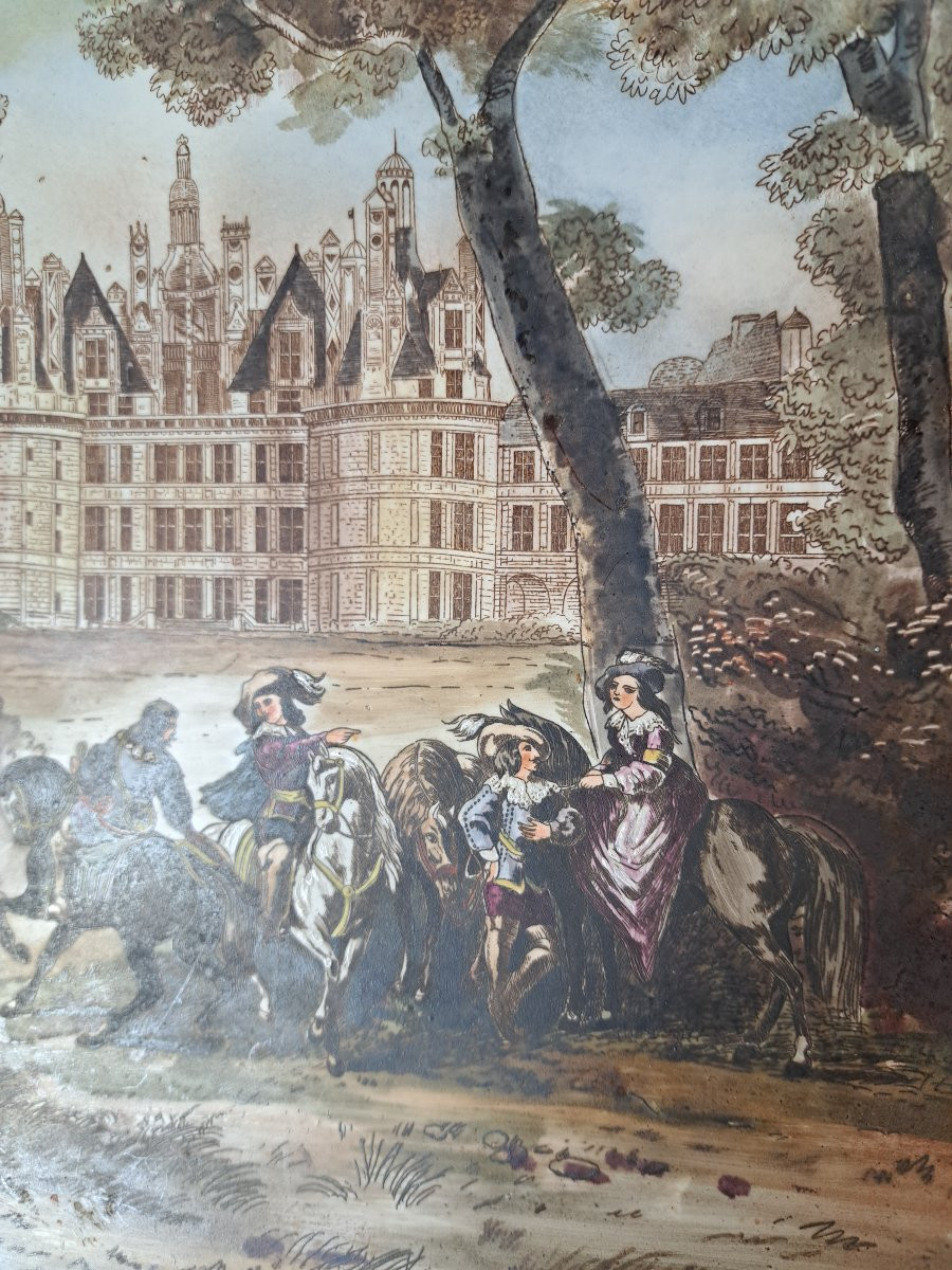 Gustave Asch, Creil And Montereau, Hunting At Chambord, Ceramics, Late 19th Century. -photo-2