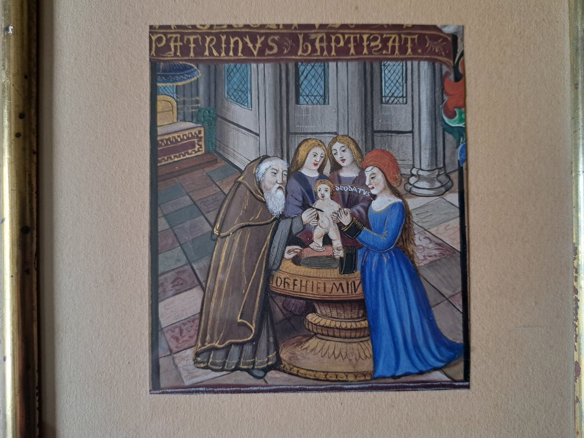 Baptism, Illumination, Gouache On Paper, 15th Century.  -photo-3
