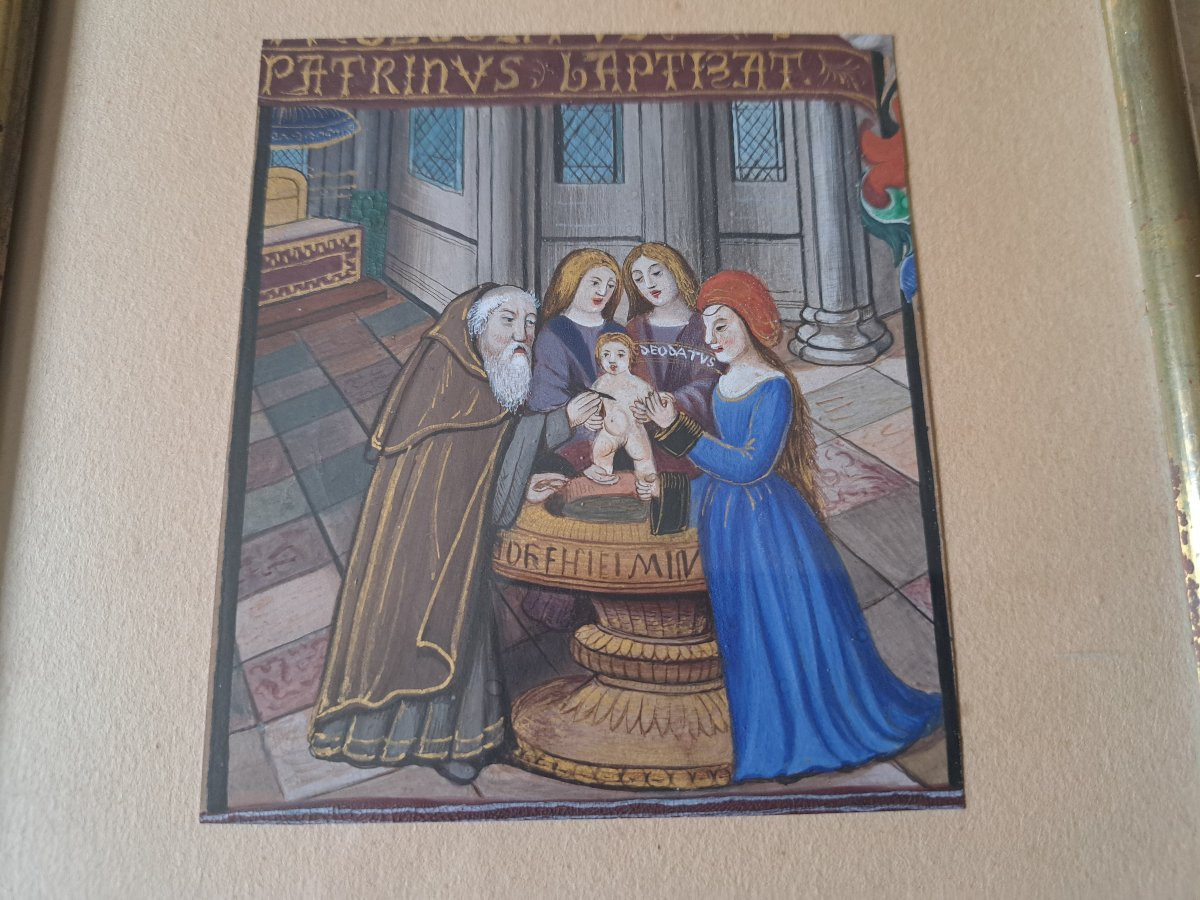 Baptism, Illumination, Gouache On Paper, 15th Century.  -photo-2