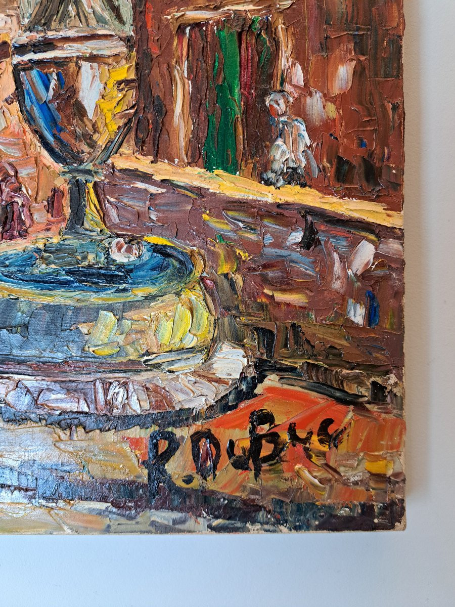 Roland Dubuc, Fountain Of Vence, Oil On Canvas, 20th Century. -photo-2