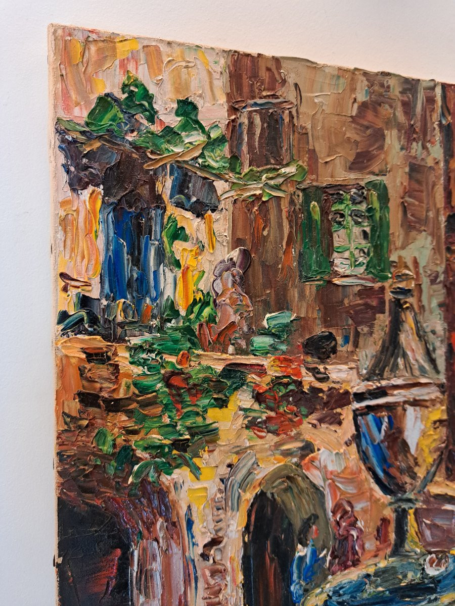 Roland Dubuc, Fountain Of Vence, Oil On Canvas, 20th Century. -photo-6