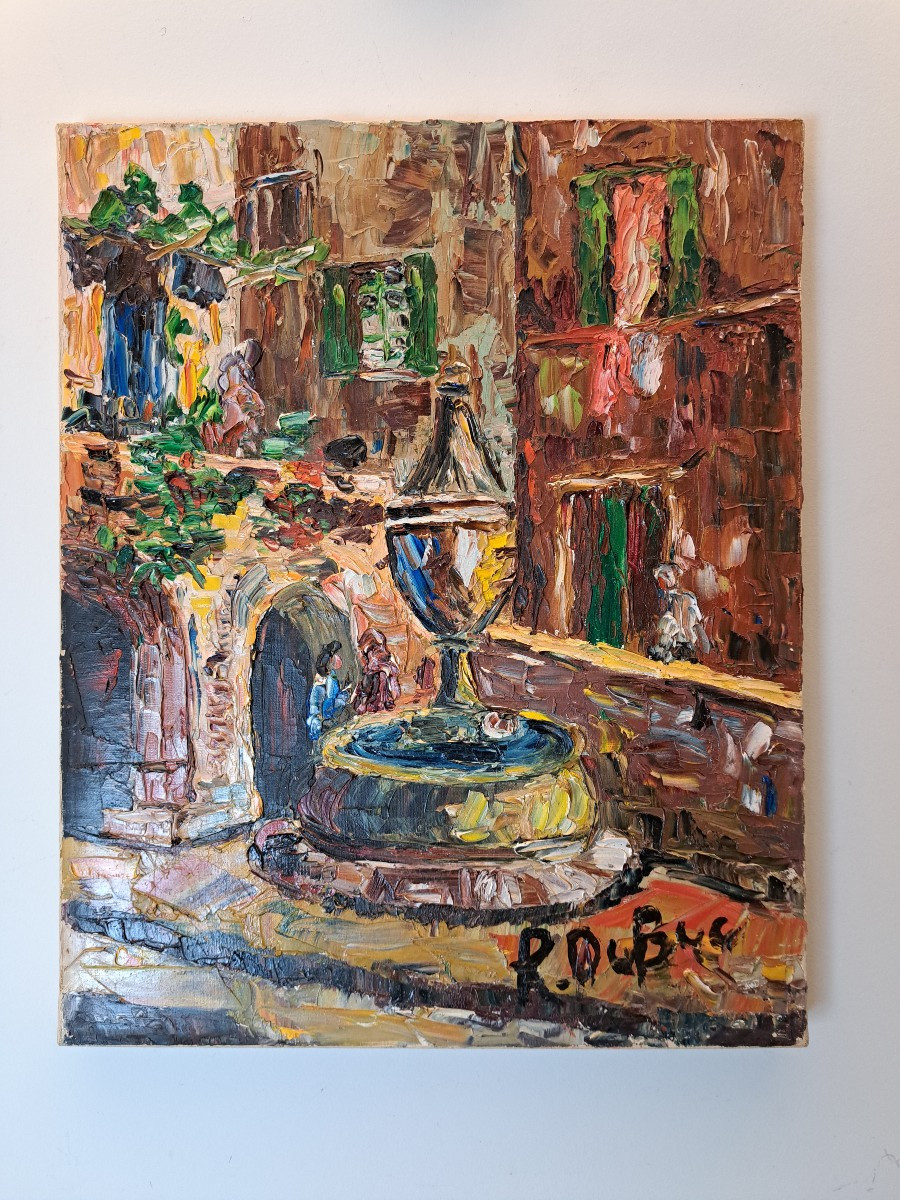 Roland Dubuc, Fountain Of Vence, Oil On Canvas, 20th Century. 