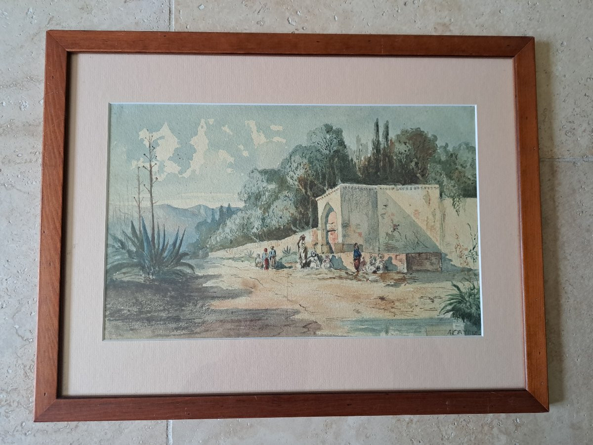 Algiers, Orientalist Watercolor, 19th Century. -photo-2