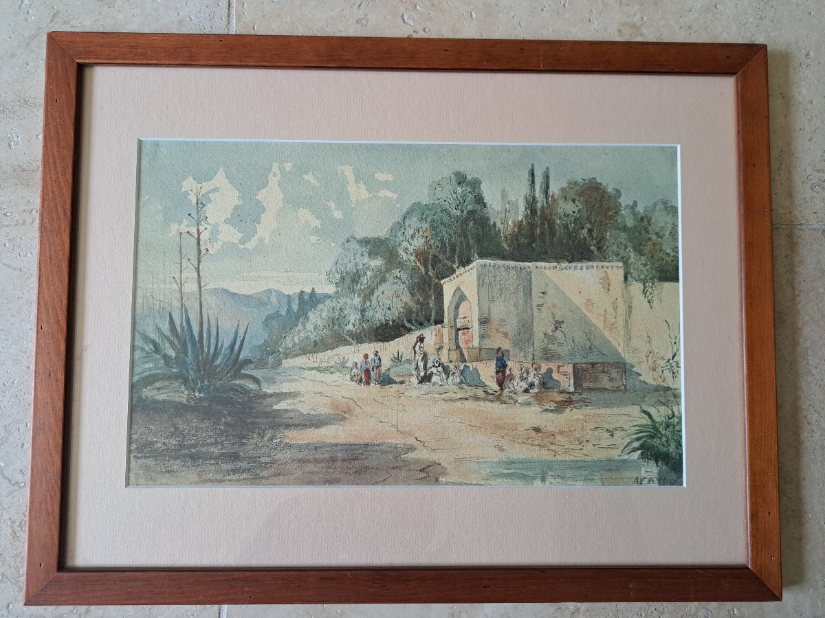 Algiers, Orientalist Watercolor, 19th Century. -photo-3