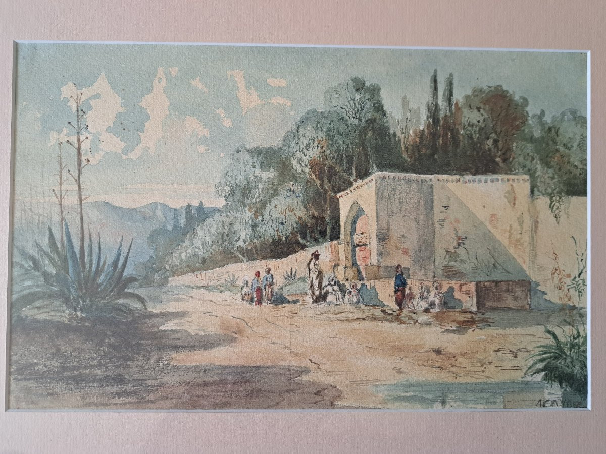 Algiers, Orientalist Watercolor, 19th Century. -photo-4