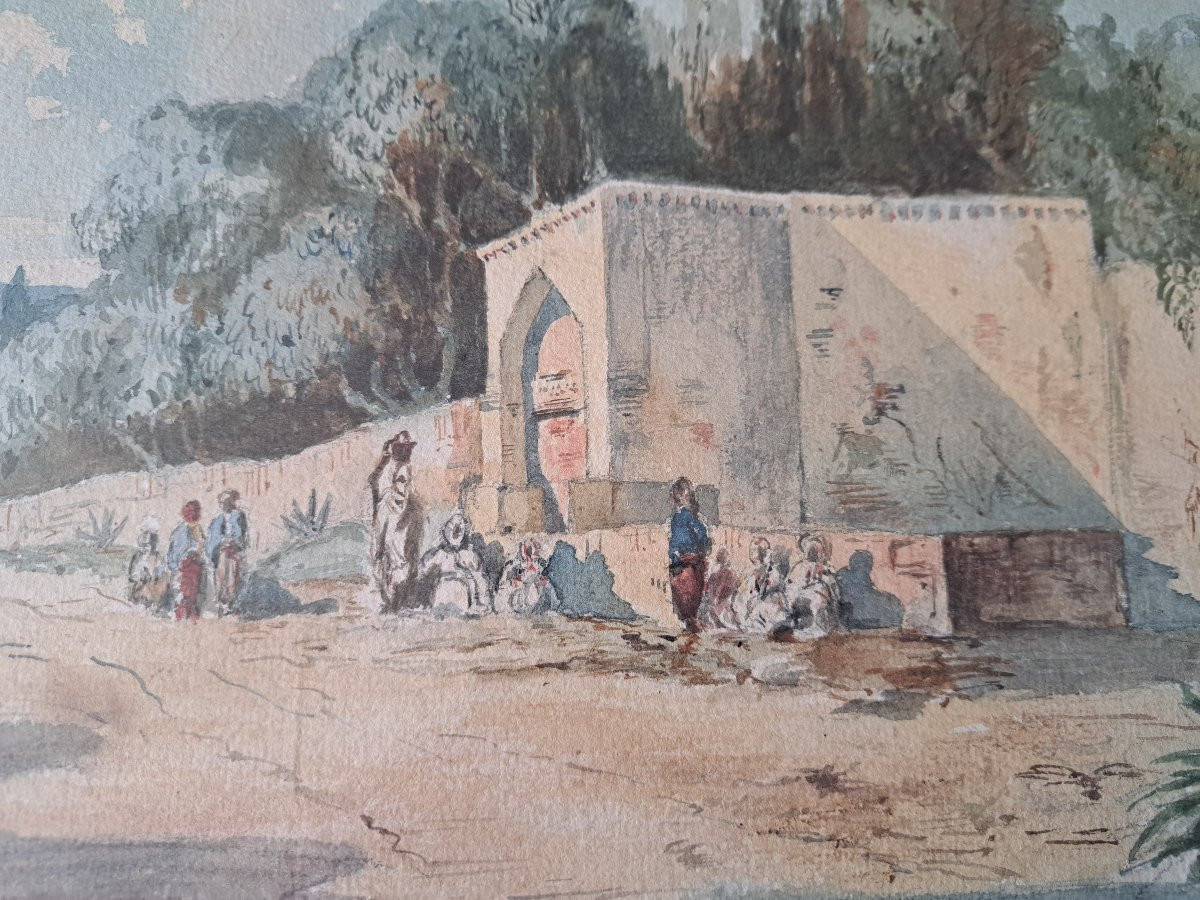 Algiers, Orientalist Watercolor, 19th Century. -photo-2