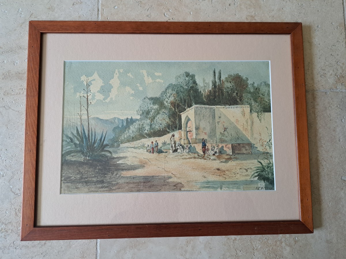 Algiers, Orientalist Watercolor, 19th Century. 
