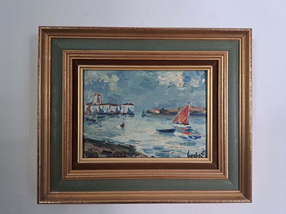 Fernand Herbo, The Port Of Croix De Vie, Oil On Cardboard, 20th Century. -photo-2