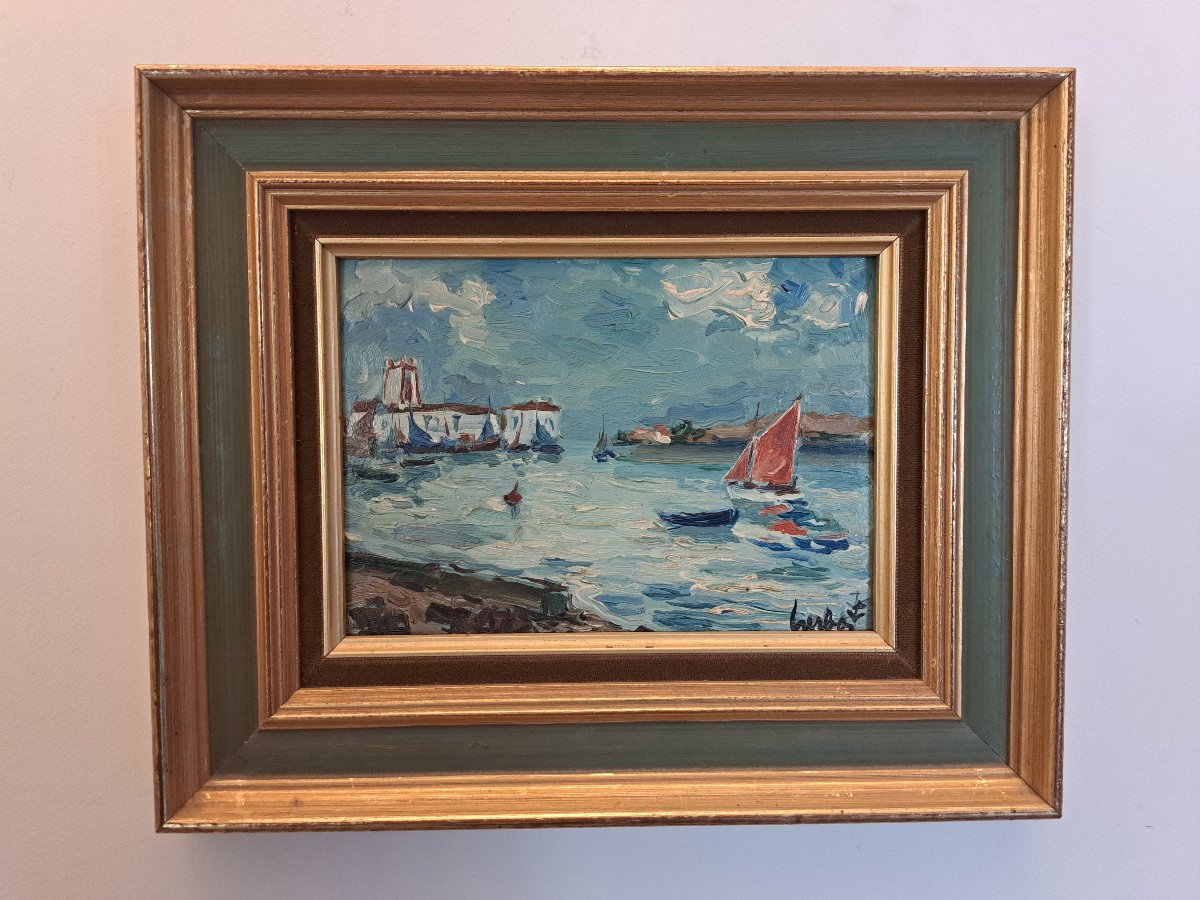 Fernand Herbo, The Port Of Croix De Vie, Oil On Cardboard, 20th Century. -photo-3