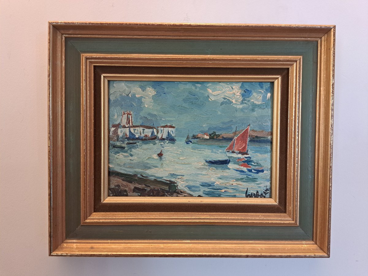 Fernand Herbo, The Port Of Croix De Vie, Oil On Cardboard, 20th Century. -photo-4