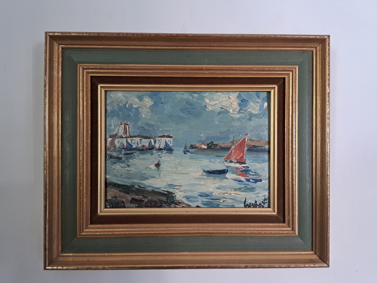 Fernand Herbo, The Port Of Croix De Vie, Oil On Cardboard, 20th Century. 