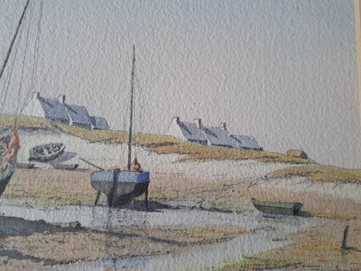 Bourcart, Breton Seaside, Watercolor, Late 19th/early 20th Century. -photo-4