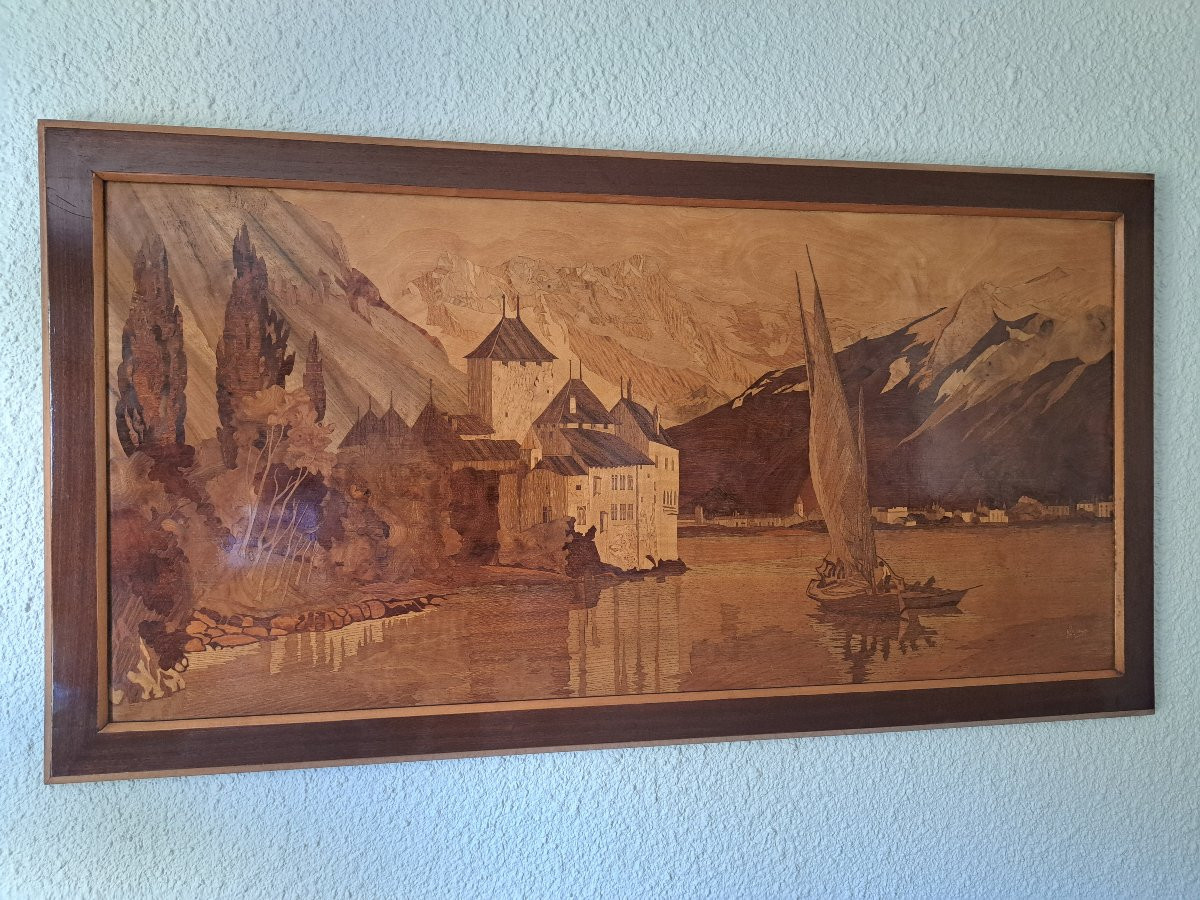 Pierre Rosenau , Château de Chillon , Marqueterie , Début XX°. -photo-4