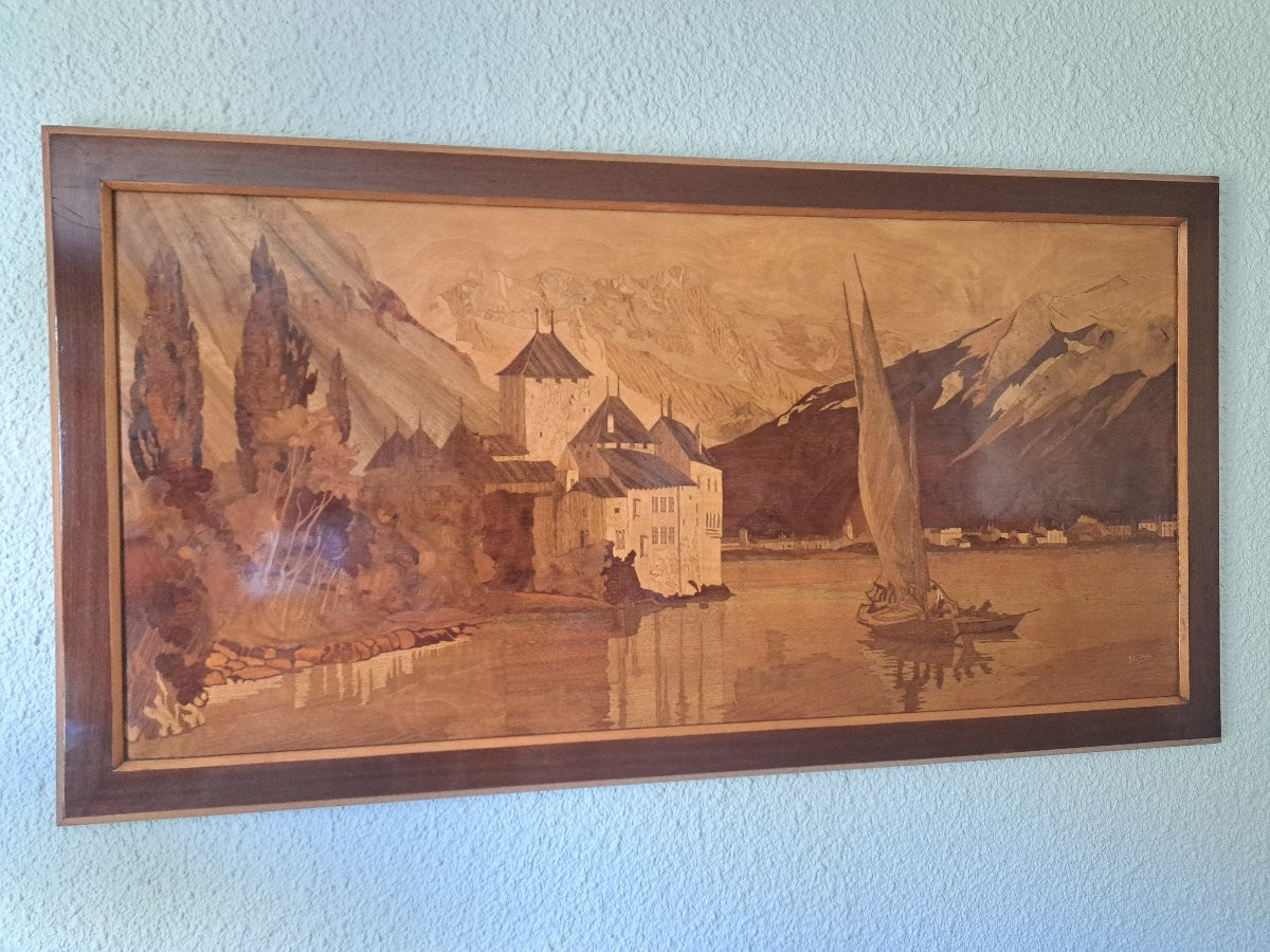 Pierre Rosenau , Château de Chillon , Marqueterie , Début XX°. -photo-2