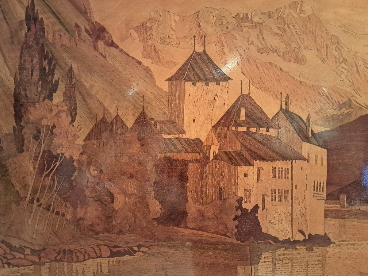 Pierre Rosenau , Château de Chillon , Marqueterie , Début XX°. -photo-7