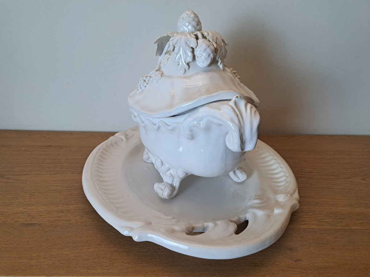 Emile Tessier, Soup Tureen And Its Sleeper, Openwork Earthenware, 20th Century. -photo-4