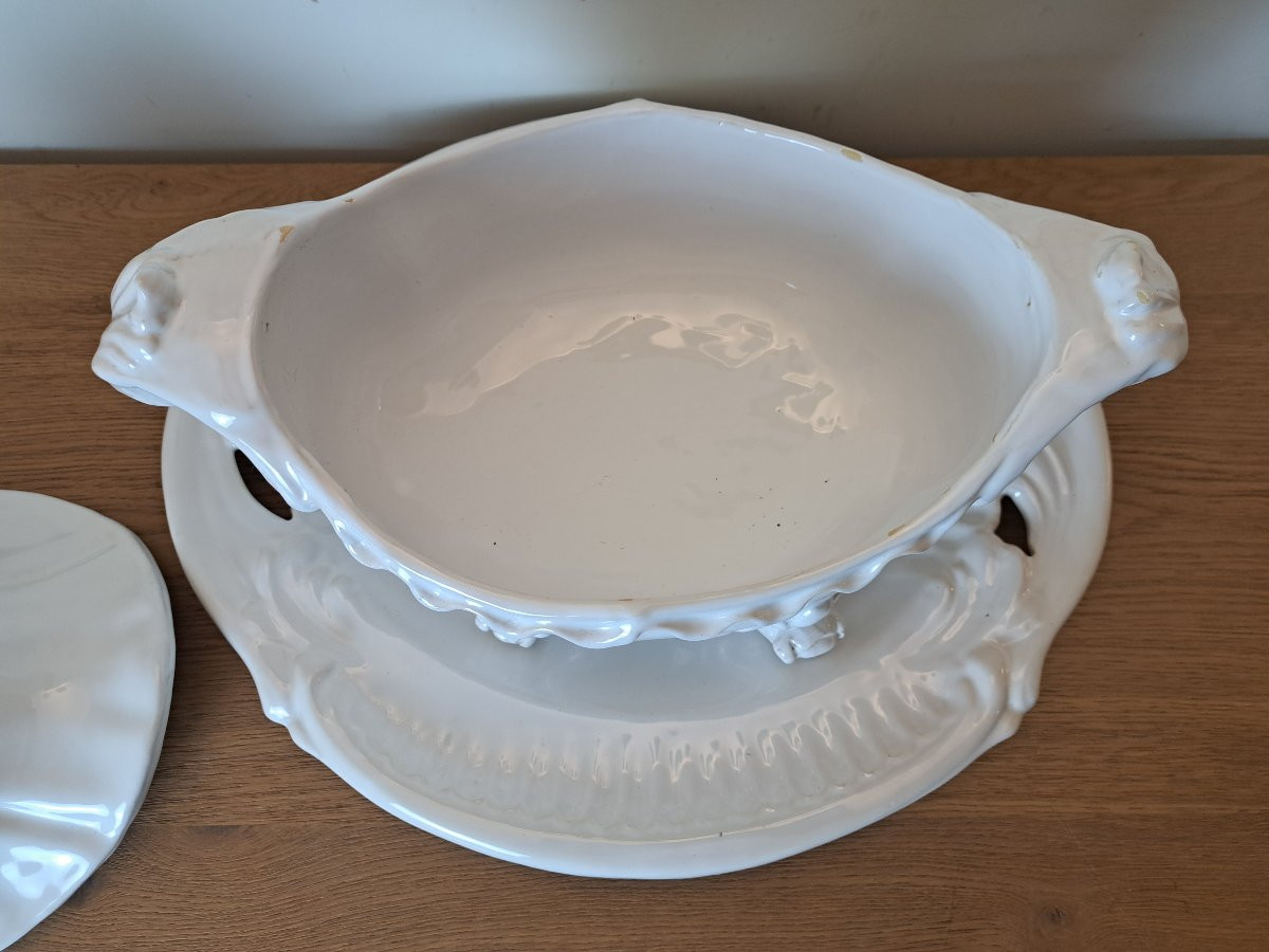 Emile Tessier, Soup Tureen And Its Sleeper, Openwork Earthenware, 20th Century. -photo-4