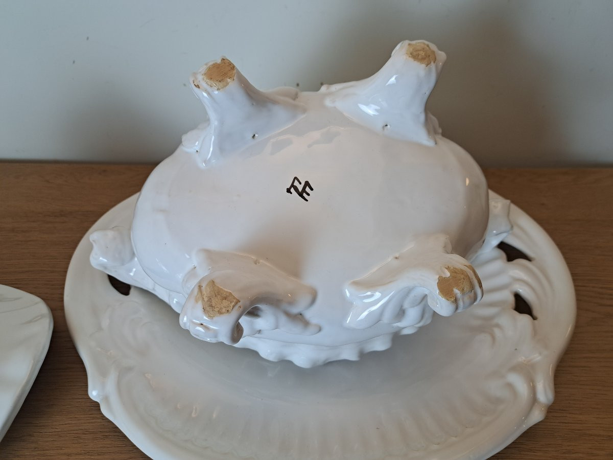 Emile Tessier, Soup Tureen And Its Sleeper, Openwork Earthenware, 20th Century. -photo-6