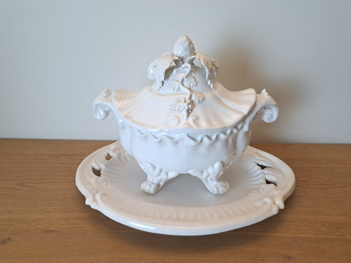 Emile Tessier, Soup Tureen And Its Sleeper, Openwork Earthenware, 20th Century. 