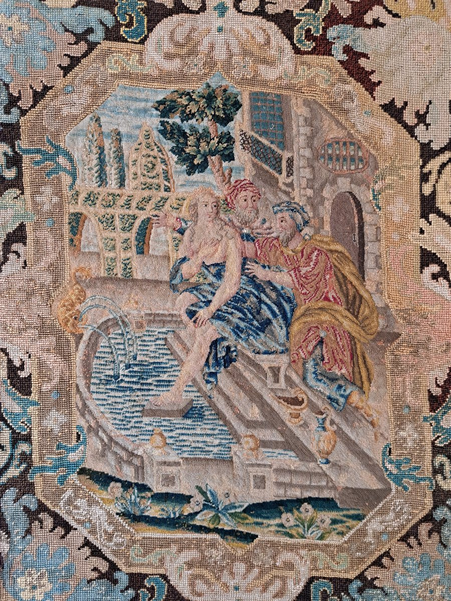 Susannah At Her Bath, Wool Tapestry, 18th Century. -photo-2