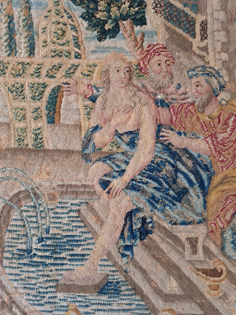 Susannah At Her Bath, Wool Tapestry, 18th Century. -photo-3