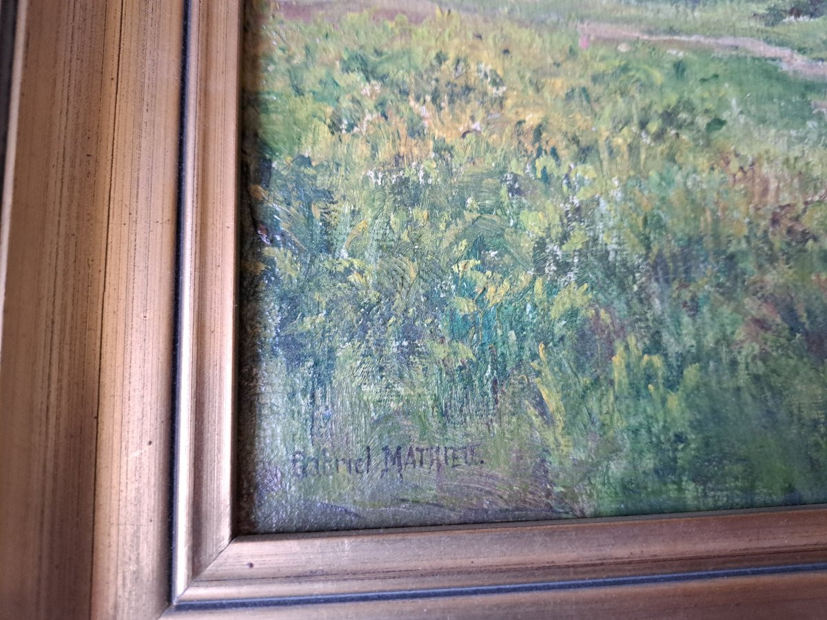 Gabriel Mathieu , Bord de rivière , Huile sur toile , XIX°. -photo-4