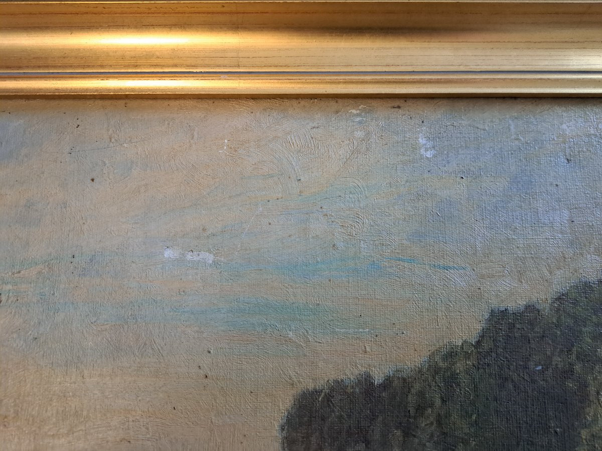 Gabriel Mathieu, Riverbank, Oil On Canvas, 19th Century. -photo-2