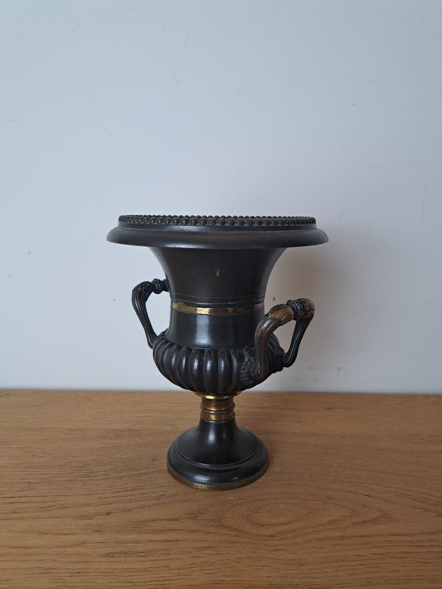 Medici Vase, Patinated Bronze, Restoration Period, 19th Century. -photo-3