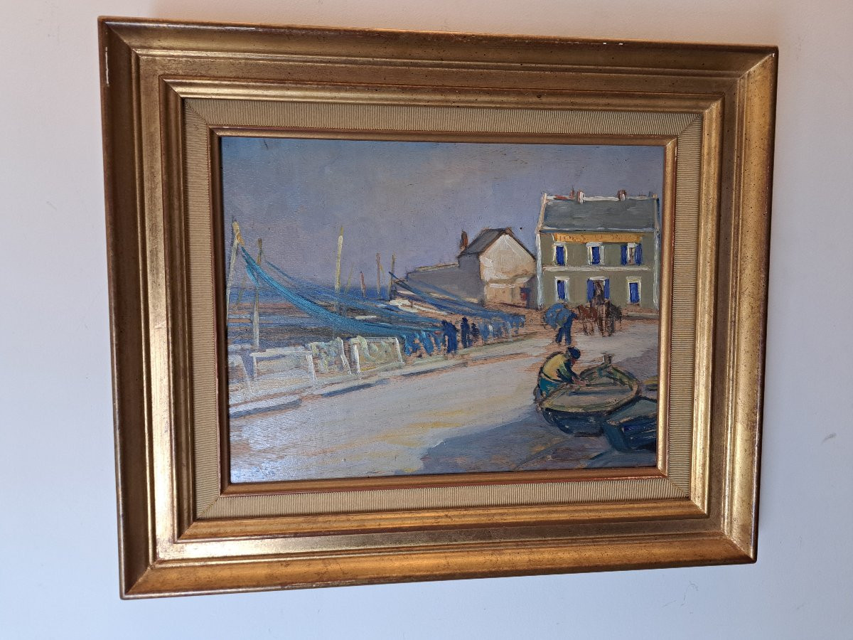 Juliette Prin , Port breton , Huile sur panneau , XX°. -photo-2