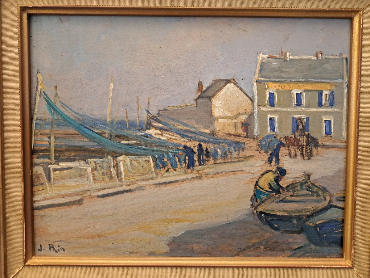 Juliette Prin , Port breton , Huile sur panneau , XX°. -photo-1
