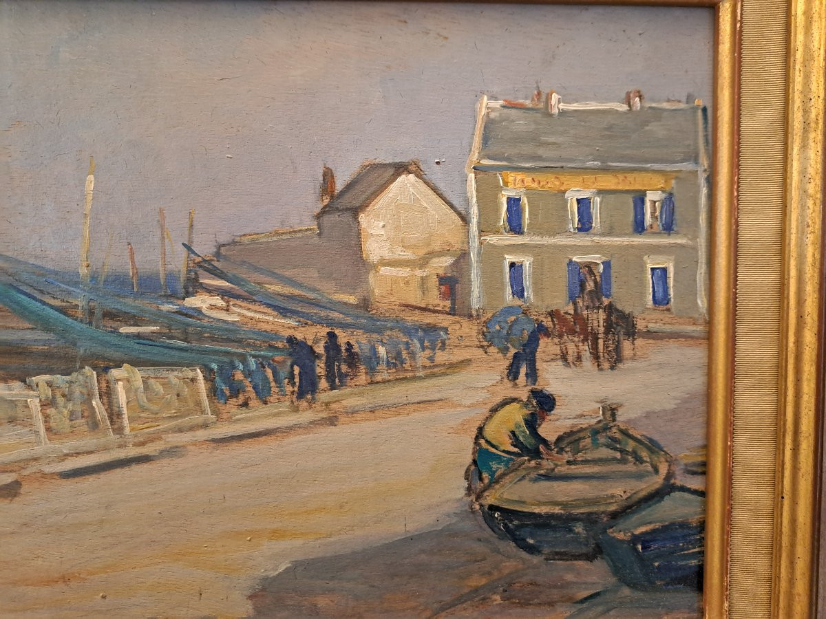 Juliette Prin , Port breton , Huile sur panneau , XX°. -photo-3