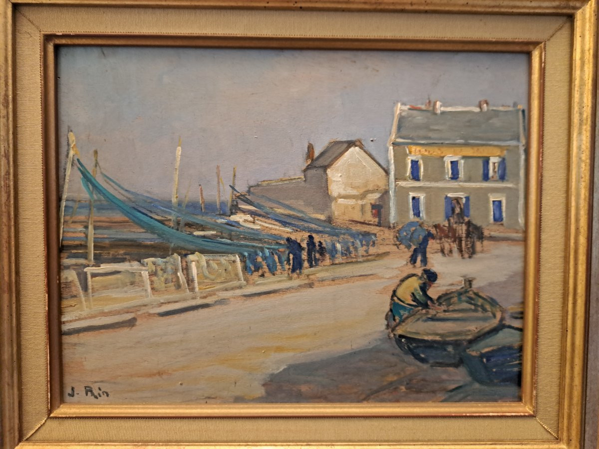 Juliette Prin , Port breton , Huile sur panneau , XX°. -photo-4