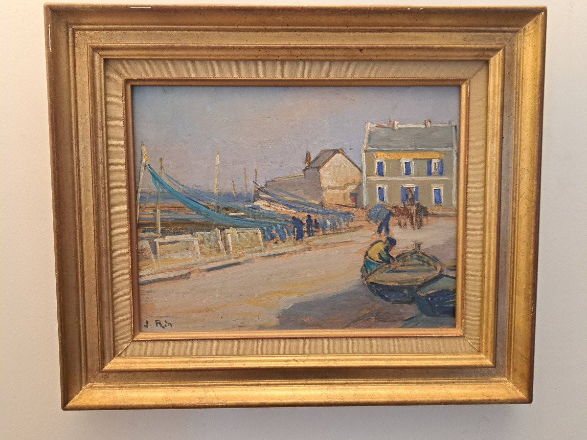 Juliette Prin , Port breton , Huile sur panneau , XX°. -photo-6
