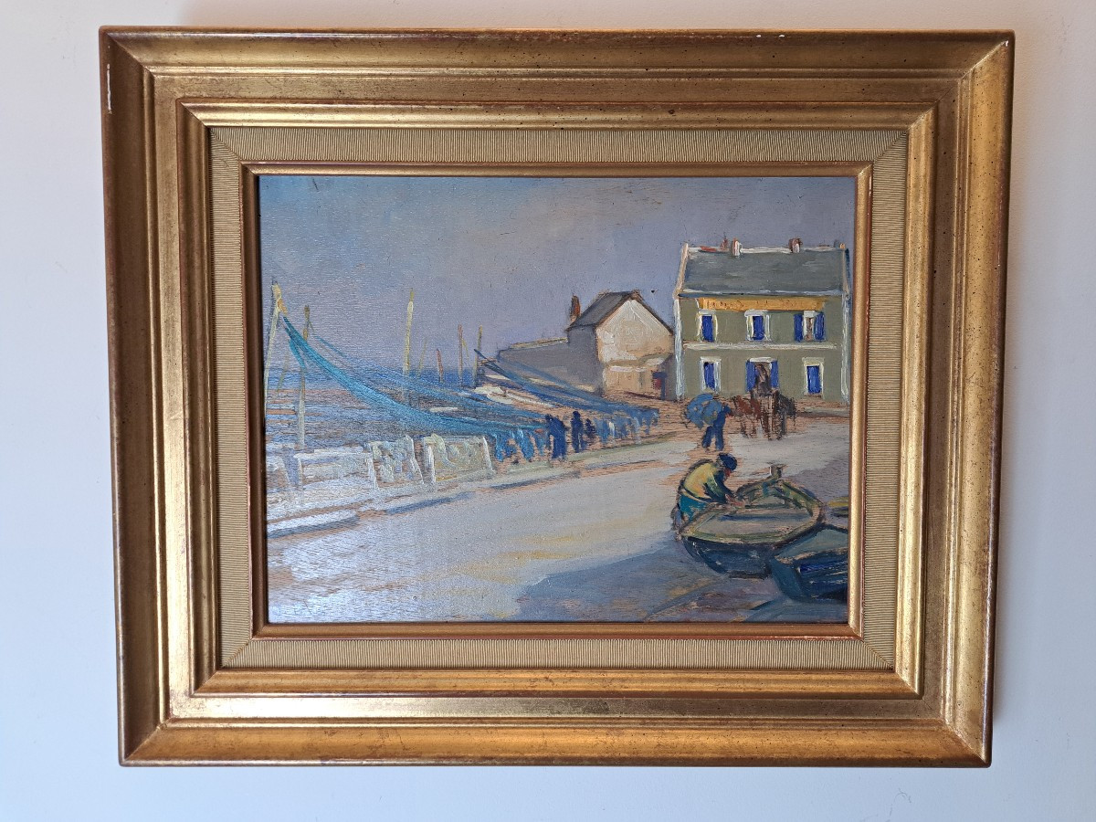 Juliette Prin , Port breton , Huile sur panneau , XX°.