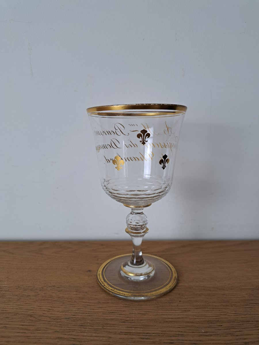 Manager Of The Chambord Estates, Crystal Stemmed Glass, Coat Of Arms Of France, 19th Century. -photo-2