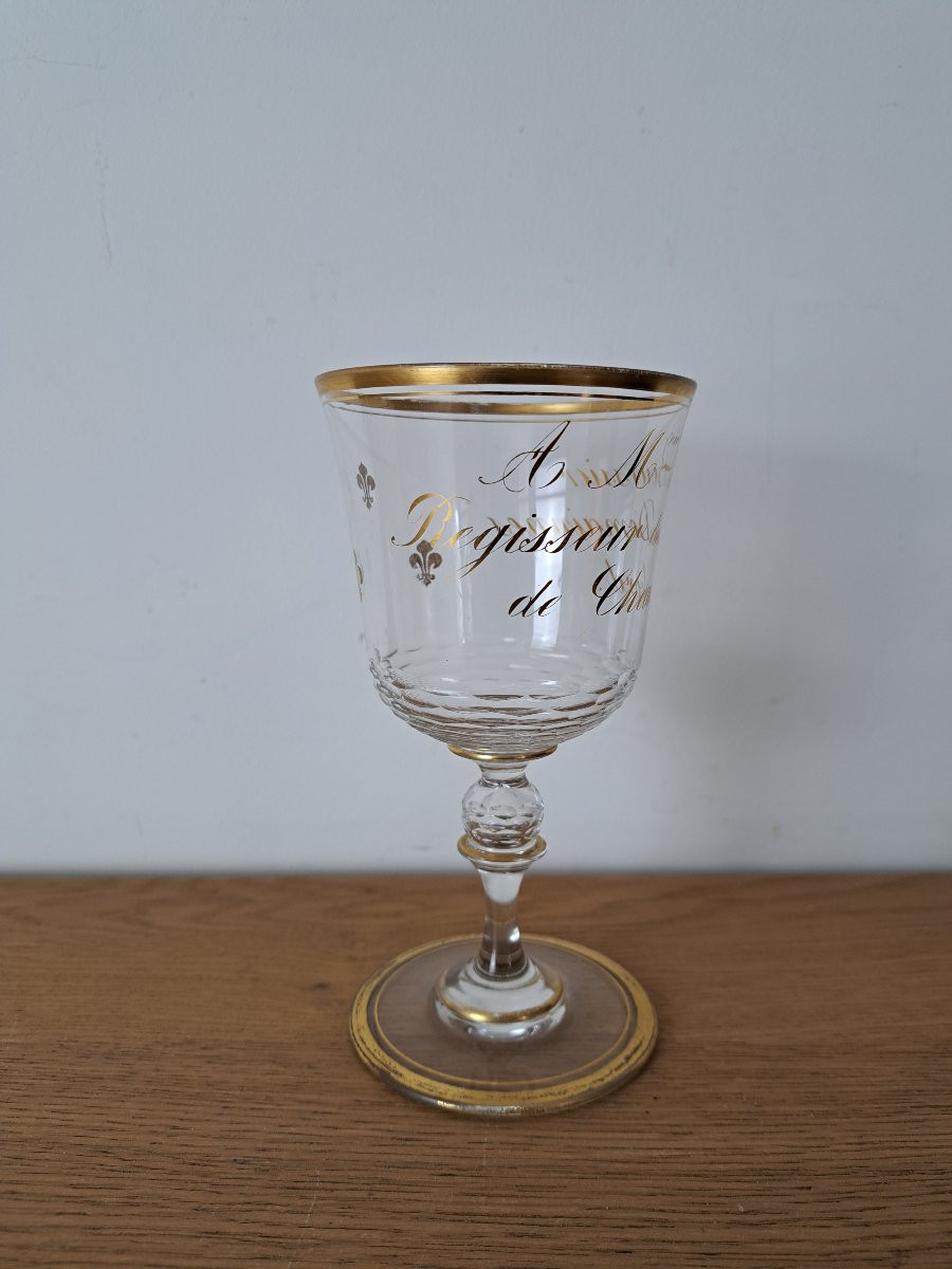 Manager Of The Chambord Estates, Crystal Stemmed Glass, Coat Of Arms Of France, 19th Century. -photo-3