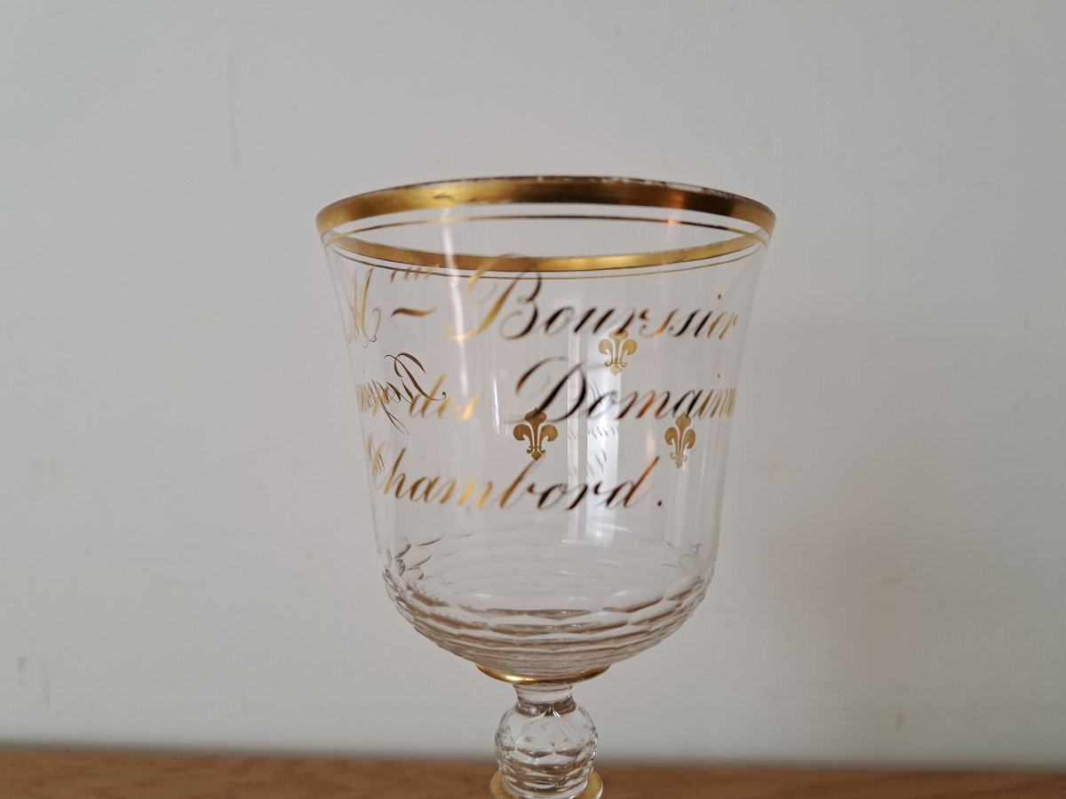 Manager Of The Chambord Estates, Crystal Stemmed Glass, Coat Of Arms Of France, 19th Century. -photo-2