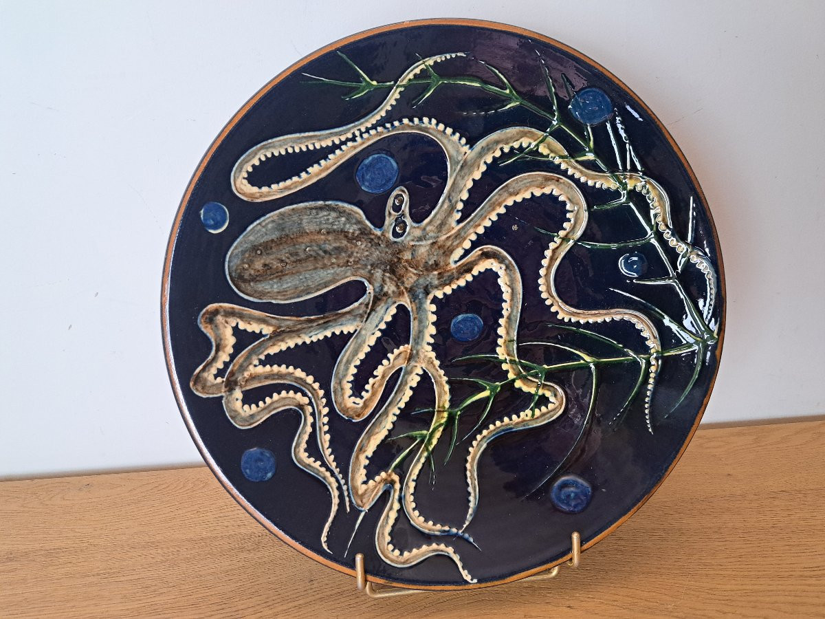El Rissec, Octopus, Wall Plate, Ceramic, 20th Century. -photo-3