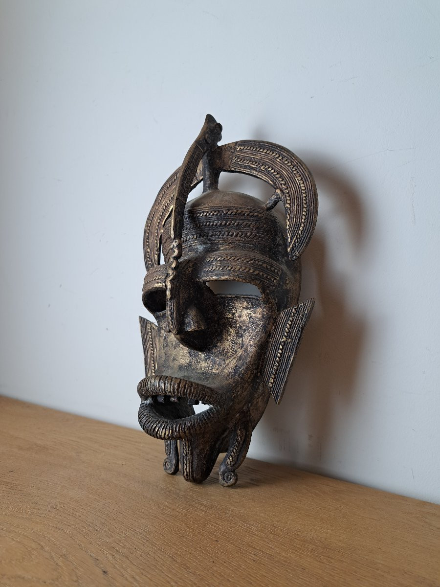 African Mask, Bronze, Mid-20th Century. -photo-1