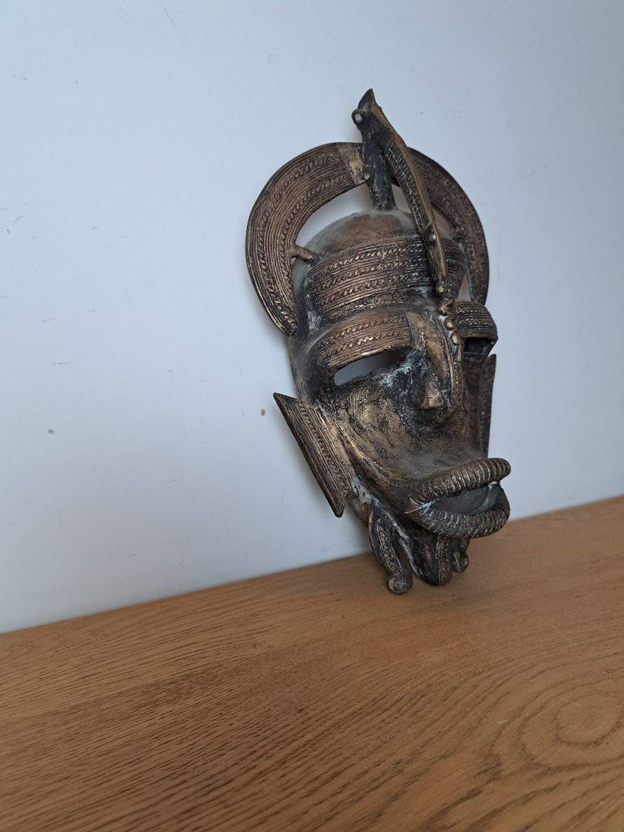 African Mask, Bronze, Mid-20th Century. -photo-2